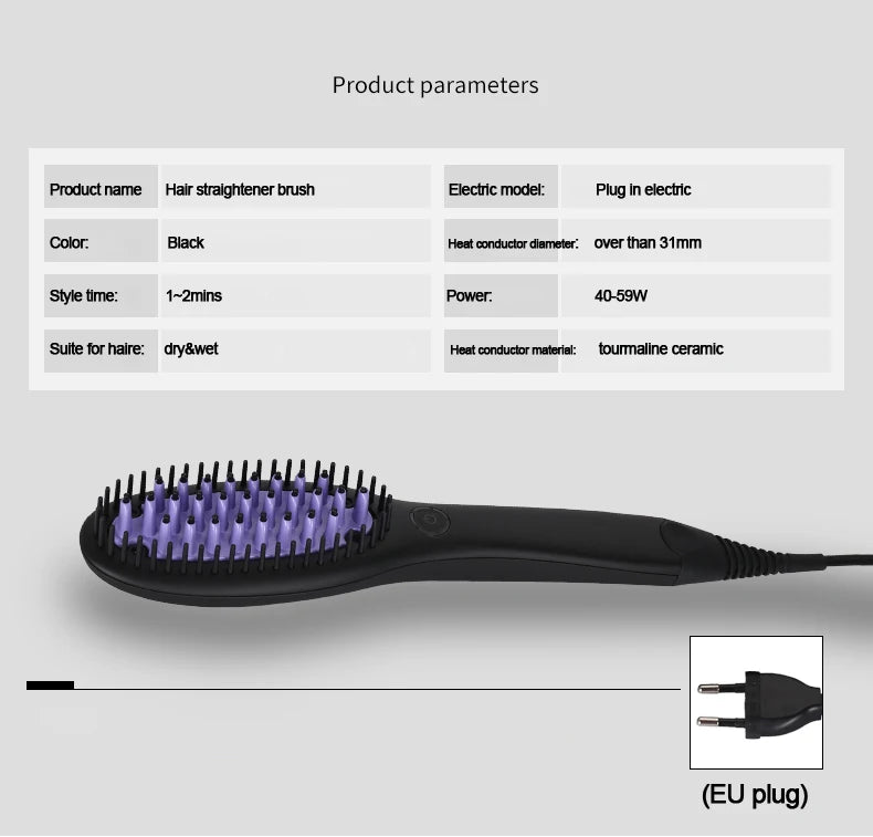 Ceramic Hair Straightener Brush for Fast Smoothing - Smarsty