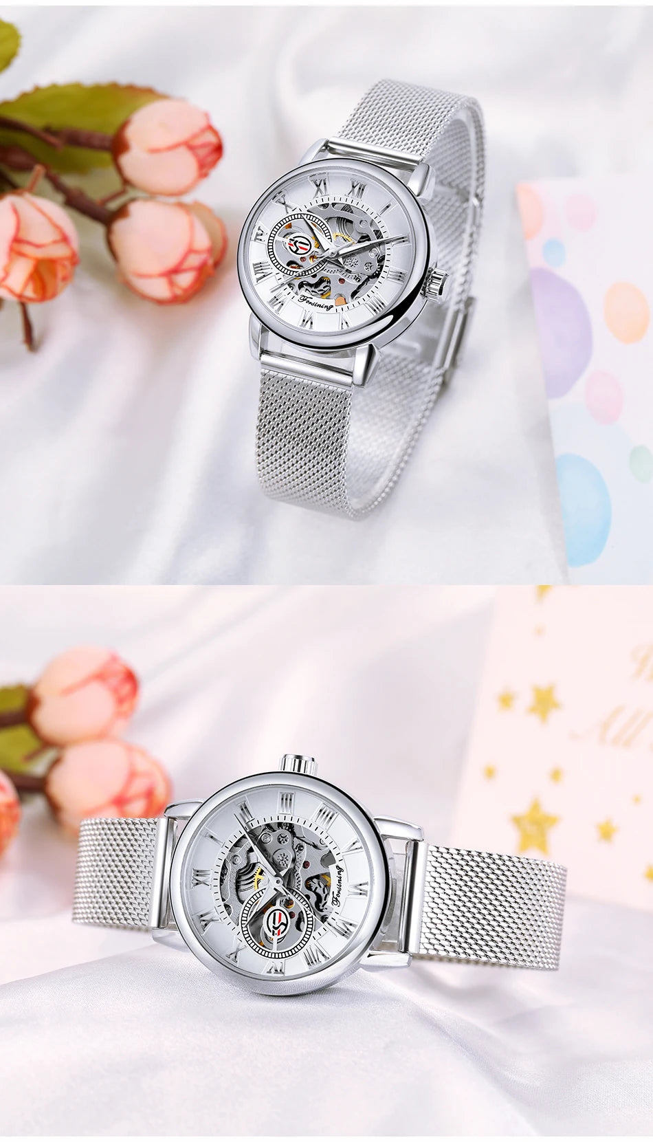 Fashionable Women's Mechanical Automatic Watch with Mesh Strap - Smarsty