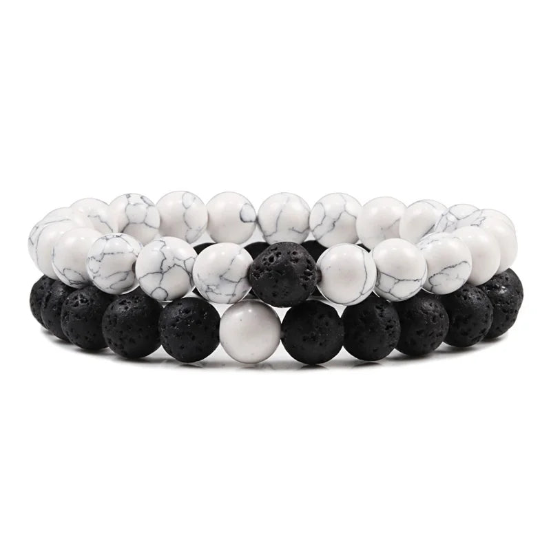 Couples Distance Lava Stone Yoga Bracelets Set - Smarsty