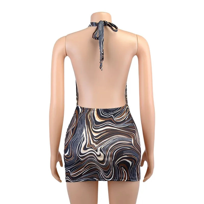 Black Bodycon Dress Women Halter Sexy Skinny Hollow Out Backless Mini Dresses Hot Summer Sleeveless Beach Party Cut Out Dress - Smarsty