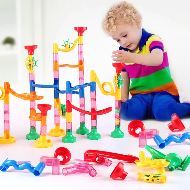 Marble Run Race Track Building Blocks Kids 3D Maze Ball Roll Toy DIY Marble Run Race Coaster Set 80/105/109/133pc Christmas Gift - Smarsty