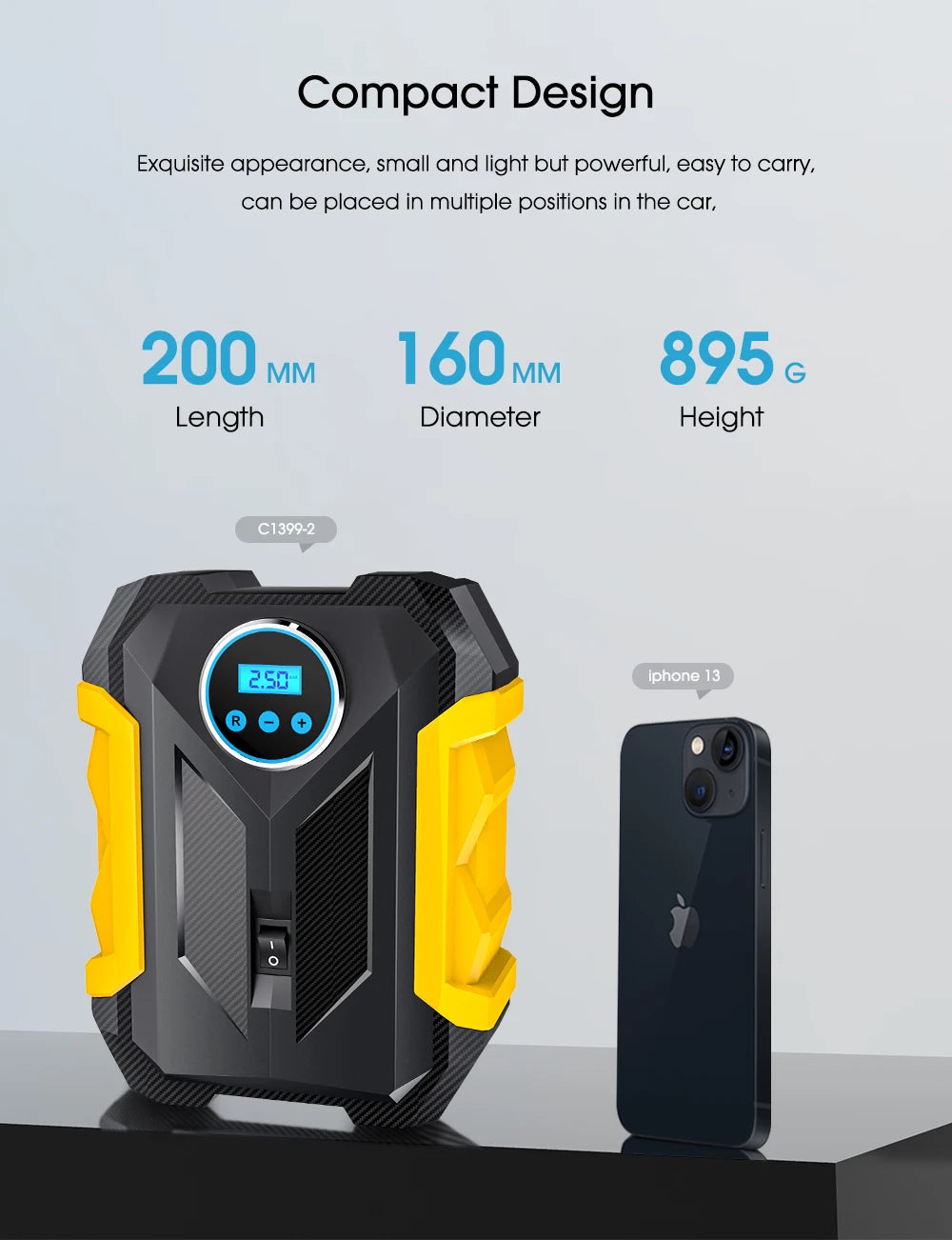 Portable Car Tire Inflator with LED Light and Digital Gauge - Smarsty