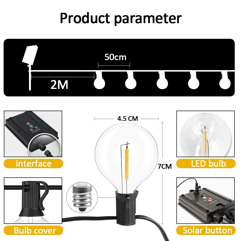 Solar String Lights Outdoor with Shatterproof Bulbs - Smarsty