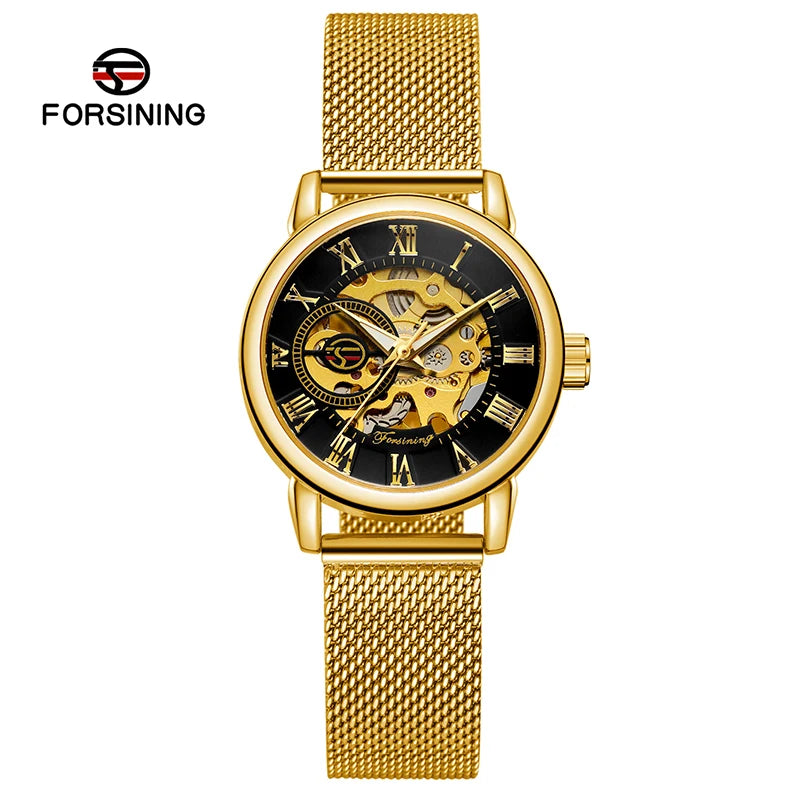 Fashionable Women's Mechanical Automatic Watch with Mesh Strap - Smarsty
