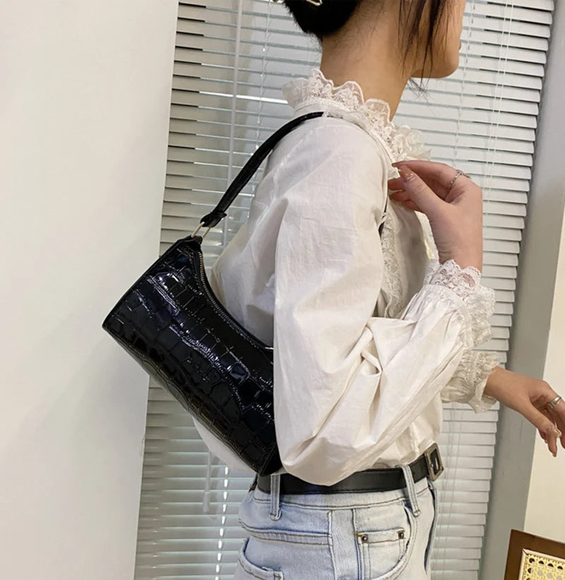 PU Leather Alligator Pattern Women Slim Shoulder Bag Purse - Smarsty
