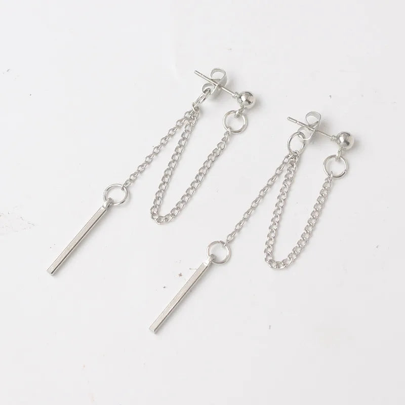 Trendy Silver Dangle Earrings with Korean Tassel Design for Women - Smarsty