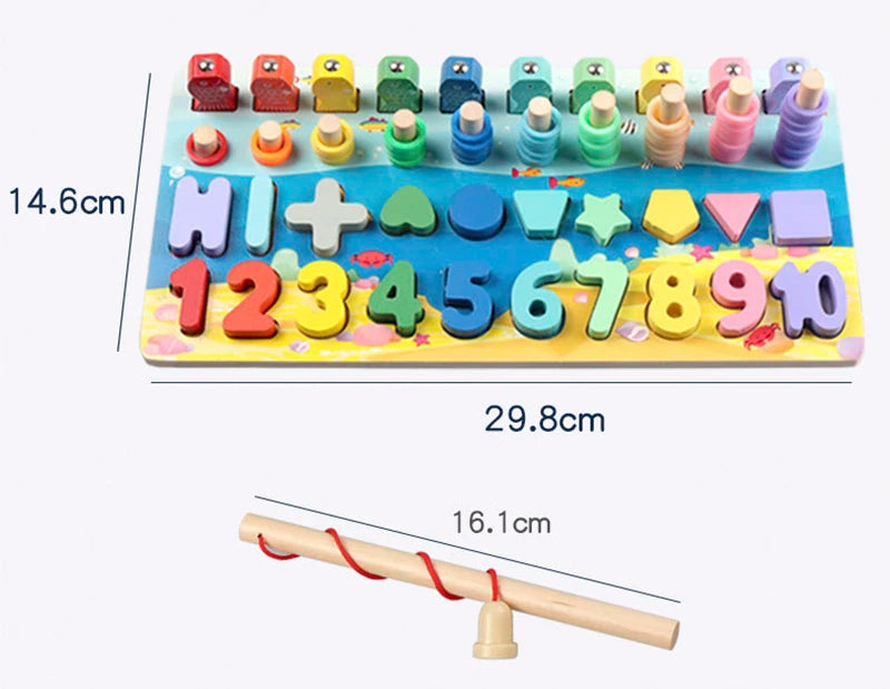 3D Preschool Children Educational Toys Wooden Montessori Arithmetic Magnetic Fishing Digital Shape Matching Building Block Toys - Smarsty