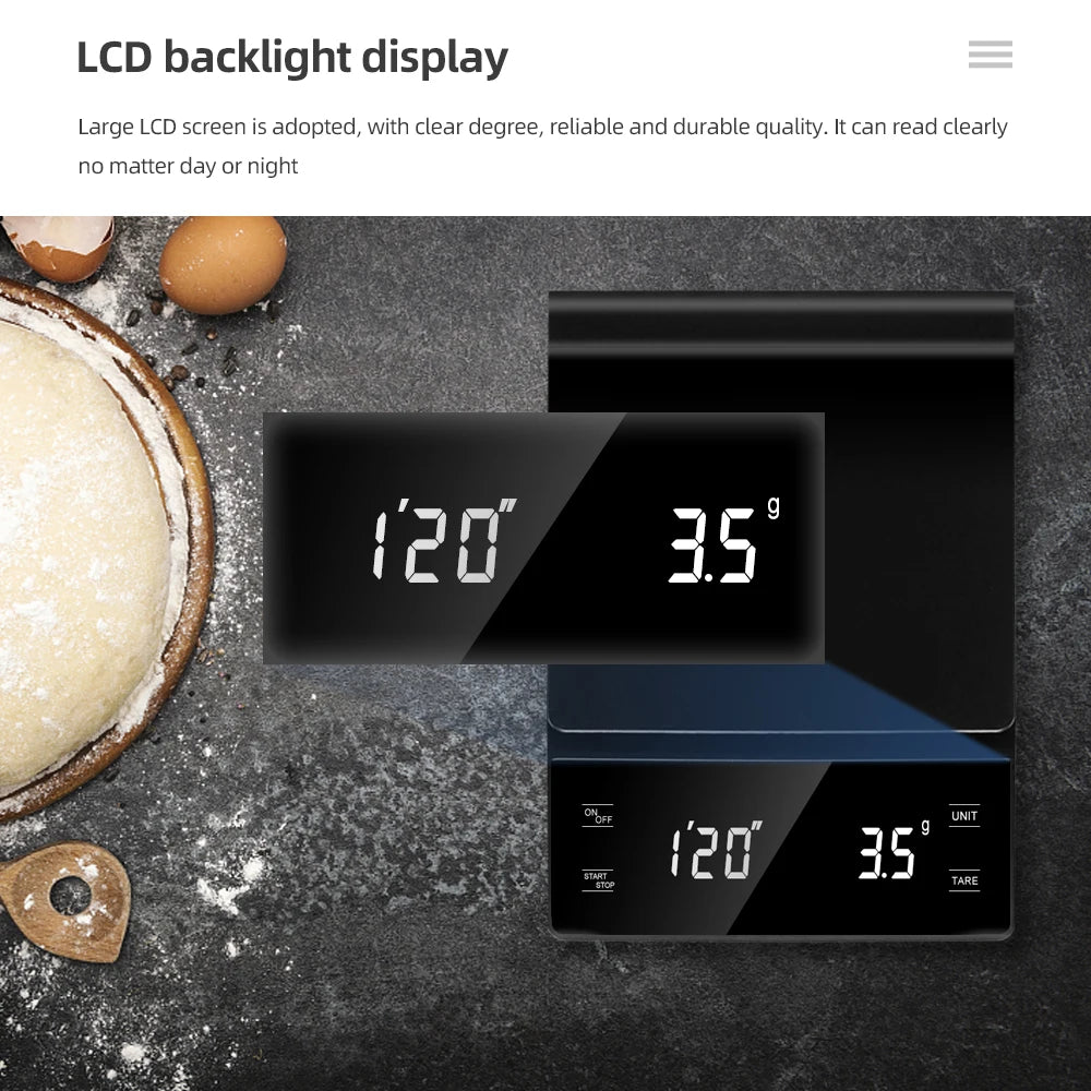 Digital Coffee Scale with Timer and LCD Display - Smarsty