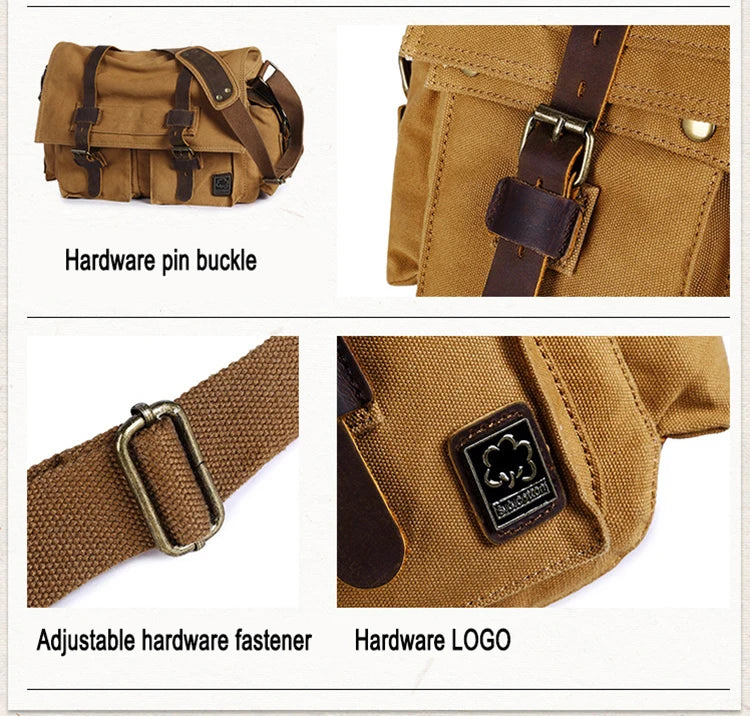 Vintage Leather Canvas Messenger Bag Unisex Crossbody - Smarsty