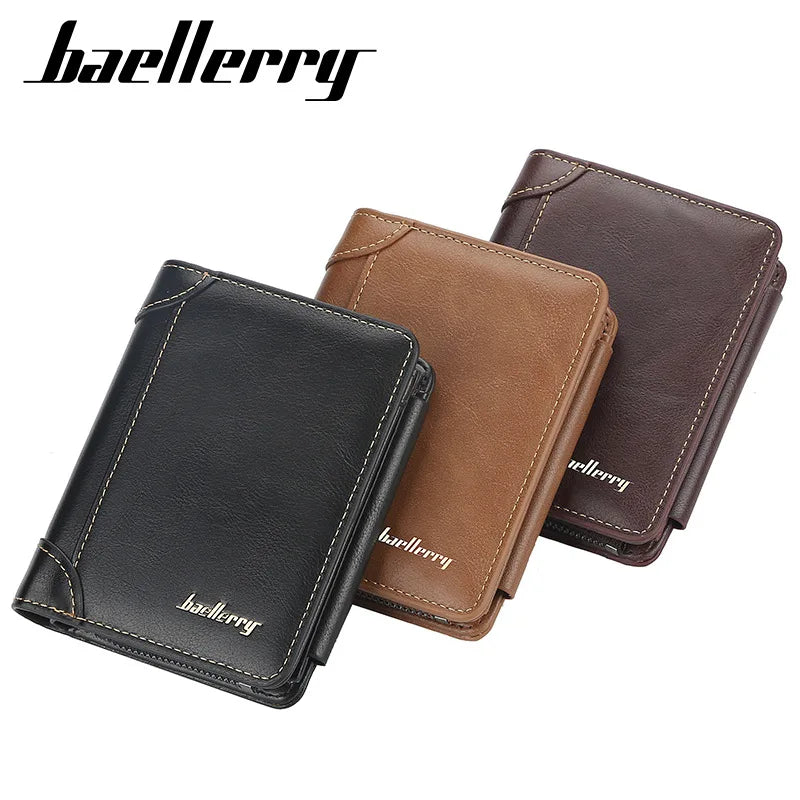New PU Leather Men Wallets High Quality Zipper Short Desigh Card Holder Male Purse Vintage Coin Holder Men Wallets - Smarsty