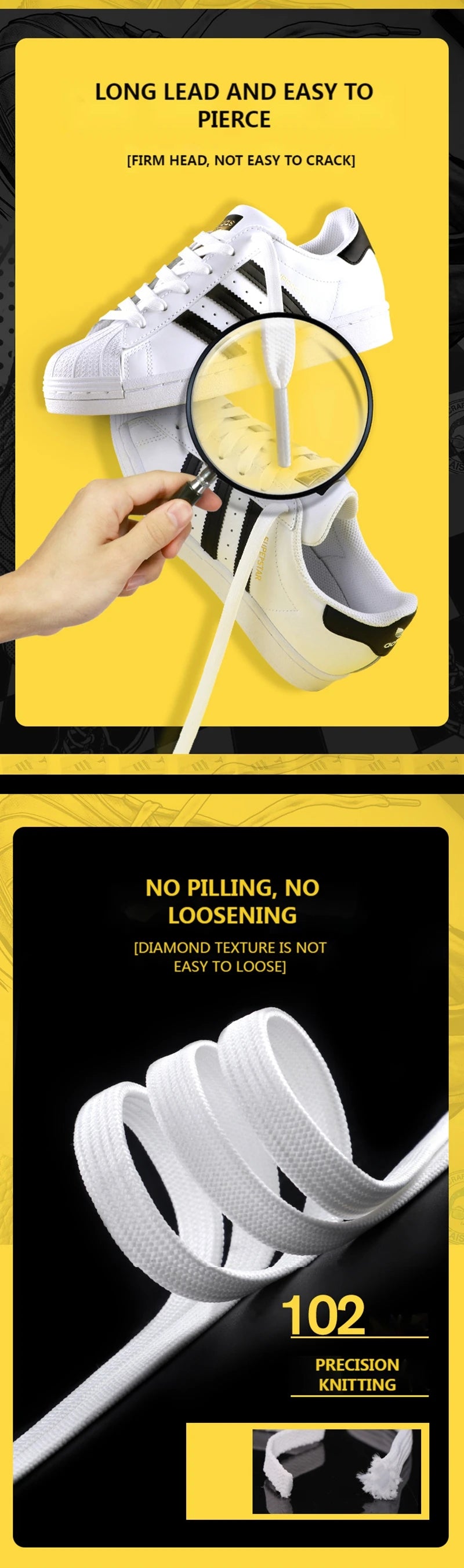 1Pair Classic shoelaces Flat black White Shoe Lace Double Fabric Non-slip Polyester Laces Casual Sport Shoestrings 100/120/140CM - Smarsty