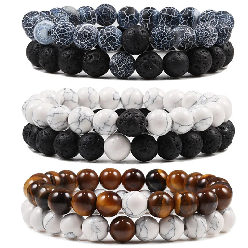 Couples Distance Lava Stone Yoga Bracelets Set - Smarsty