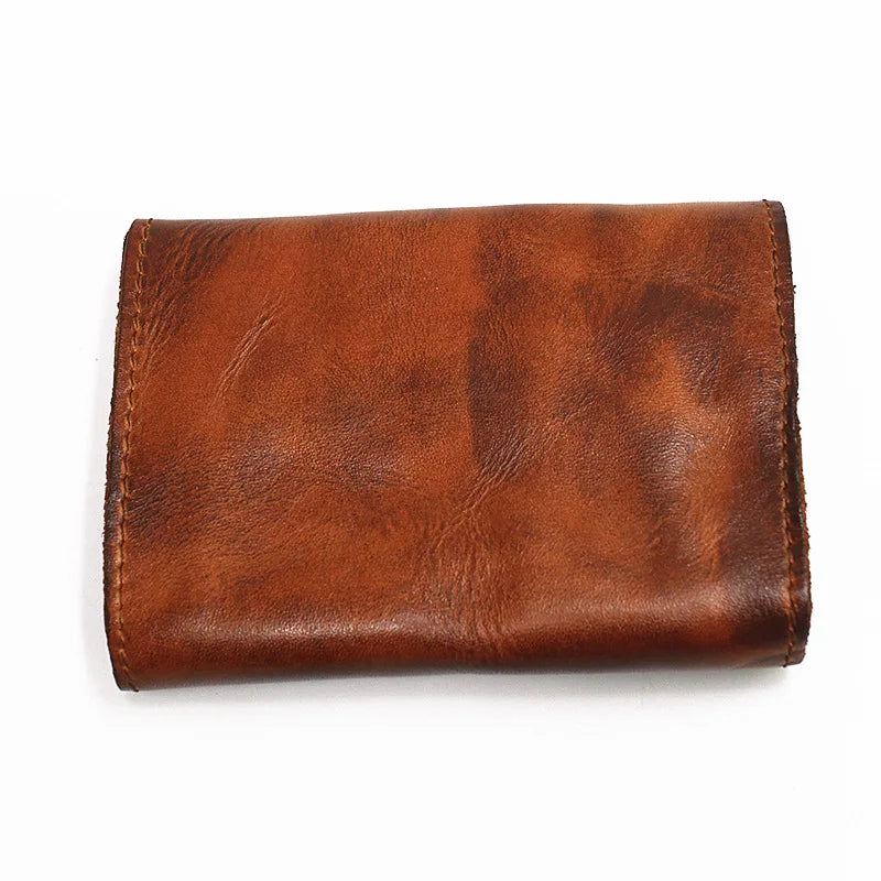 Genuine Leather Wallet for Men Women Brand Vintage Handmade Short Small Men's Wallets Card Holder Original Leather Coin Purse - Smarsty