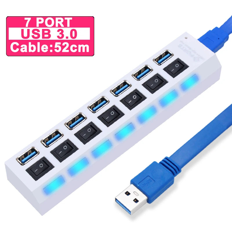 USB Hub 3.0 With Power Switch 7 Port Expansion Pro