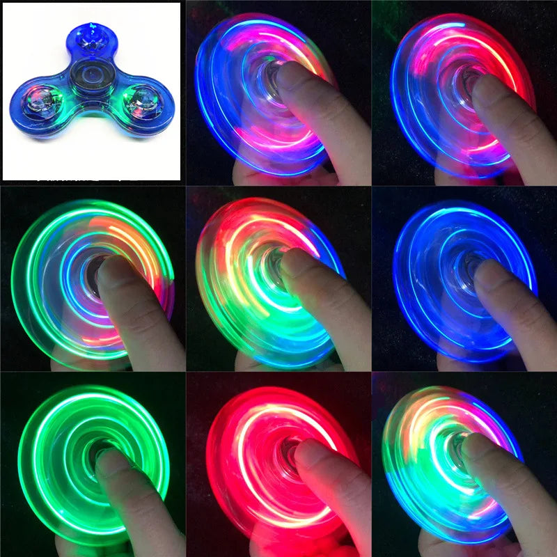 Crystal Luminous LED light Fidget Spinner Hand Top Spinners Glow in Dark EDC Stress Relief Toys Kinetic Gyroscope for Children by Smarsty