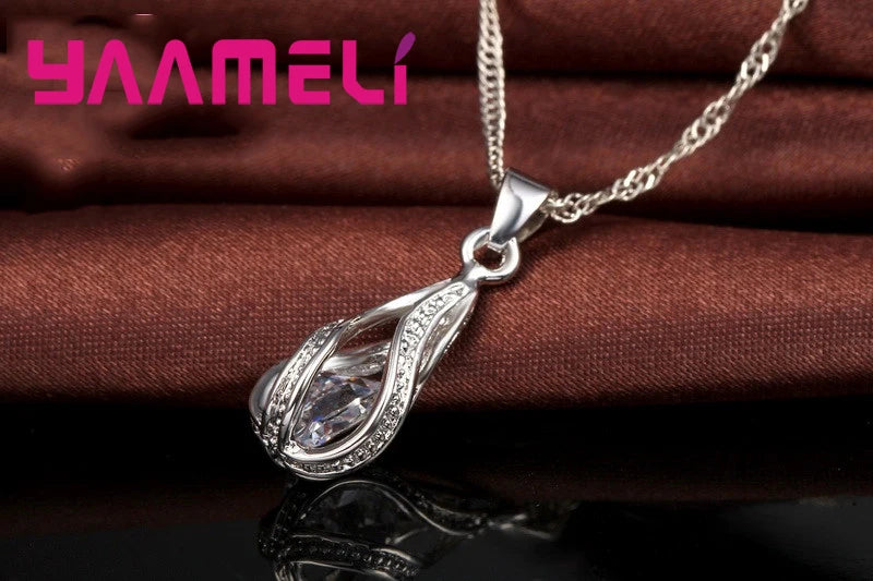 Water Drop CZ 925 Sterling Silver Jewelry Set - Smarsty