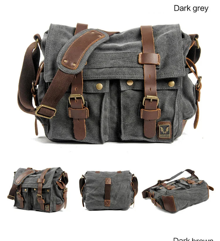 Muchuan Canvas Leather Messenger Bag For Men Laptop Case - Smarsty