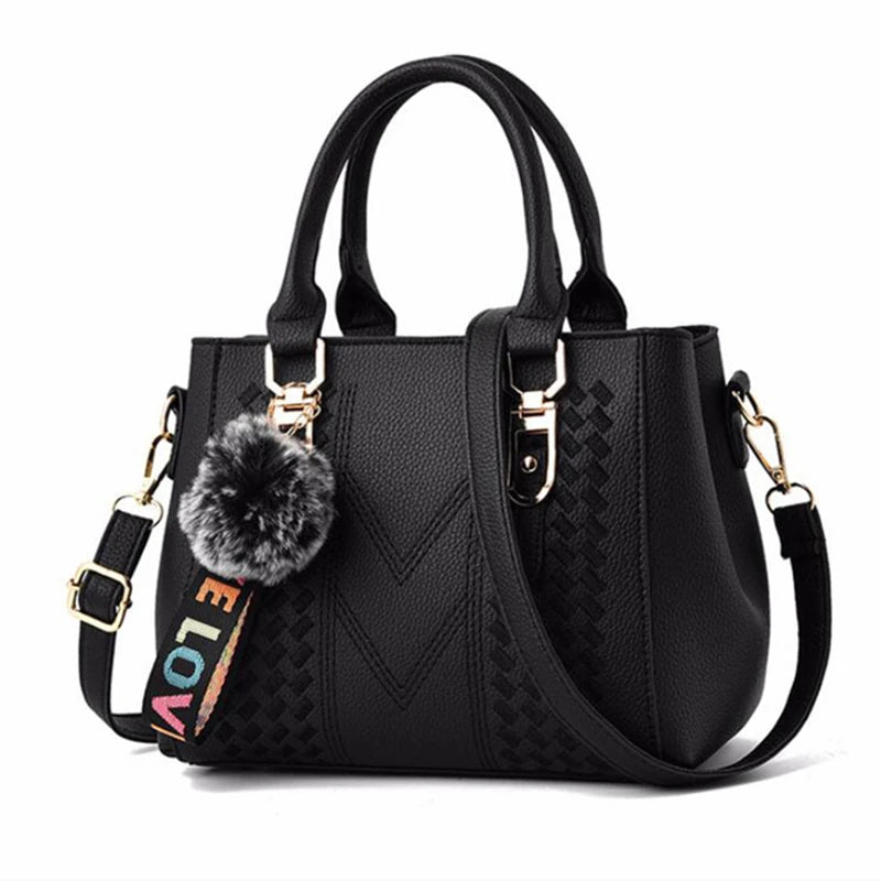 Embroidered Leather Messenger Bag for Women With Fur Accent - Smarsty