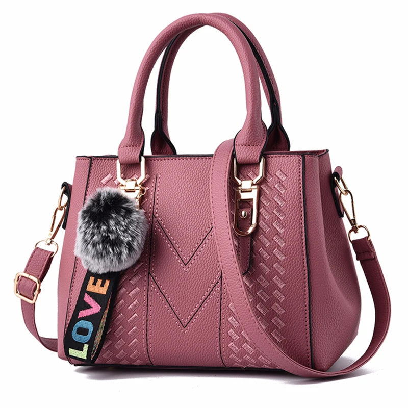 Embroidered Leather Messenger Bag for Women With Fur Accent - Smarsty