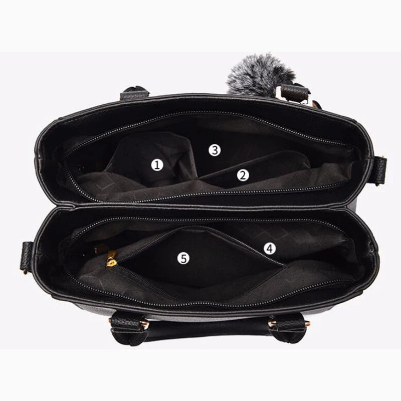 Embroidered Leather Messenger Bag for Women With Fur Accent - Smarsty