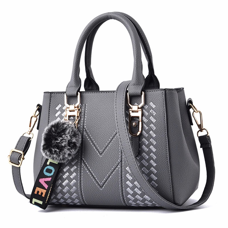 Embroidered Leather Messenger Bag for Women With Fur Accent - Smarsty