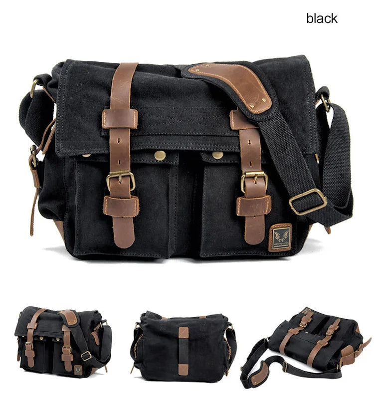 Muchuan Canvas Leather Messenger Bag For Men Laptop Case - Smarsty