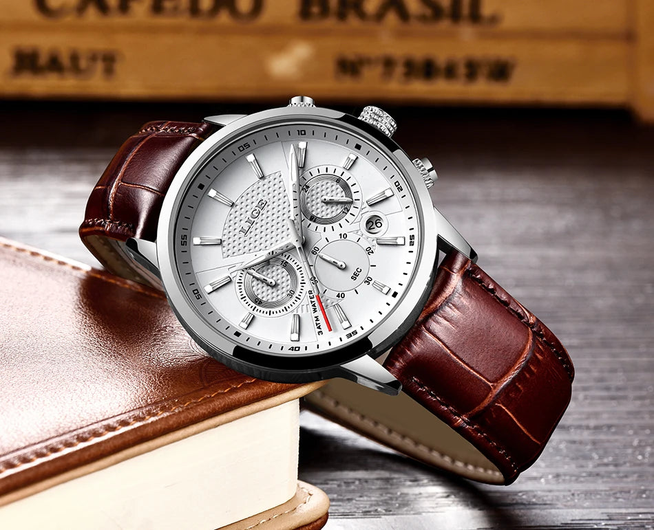 LIGE Luxury Men's Leather Sport Watch with Chronograph - Smarsty