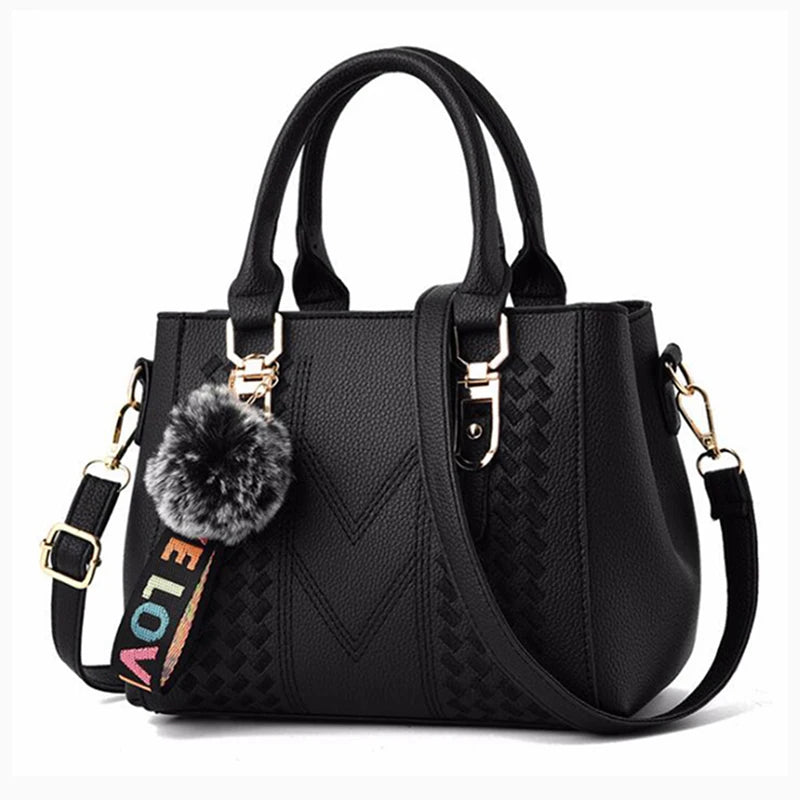Embroidered Leather Messenger Bag for Women With Fur Accent - Smarsty