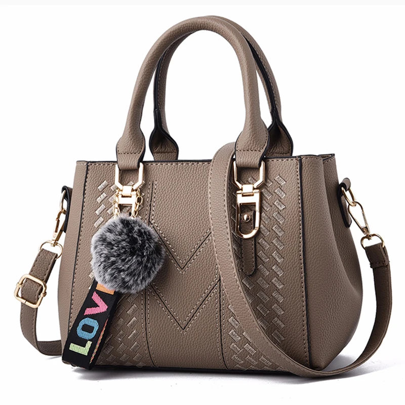 Embroidered Leather Messenger Bag for Women With Fur Accent - Smarsty