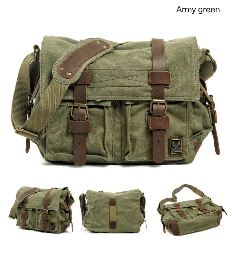Muchuan Canvas Leather Messenger Bag For Men Laptop Case - Smarsty