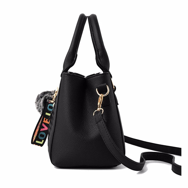 Embroidered Leather Messenger Bag for Women With Fur Accent - Smarsty