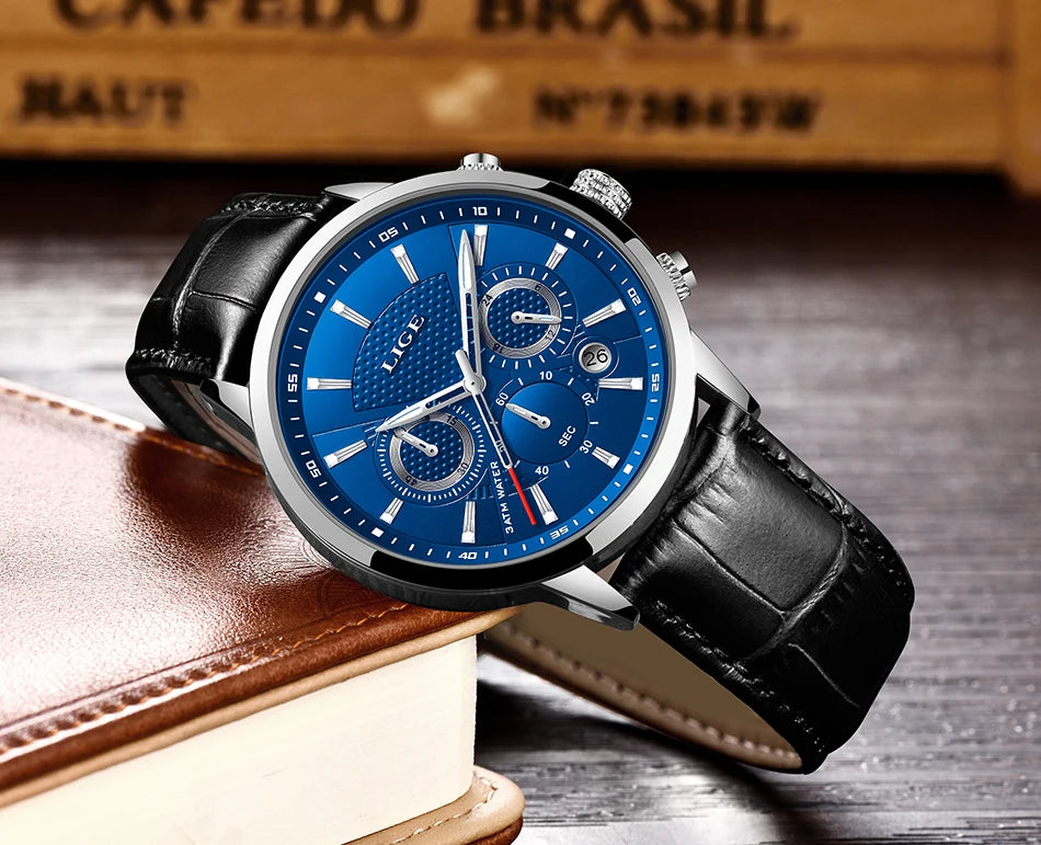 LIGE Luxury Men's Leather Sport Watch with Chronograph - Smarsty