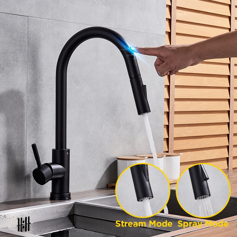 Pull Out Sensor Black Kitchen Faucet With Touch Control - Smarsty