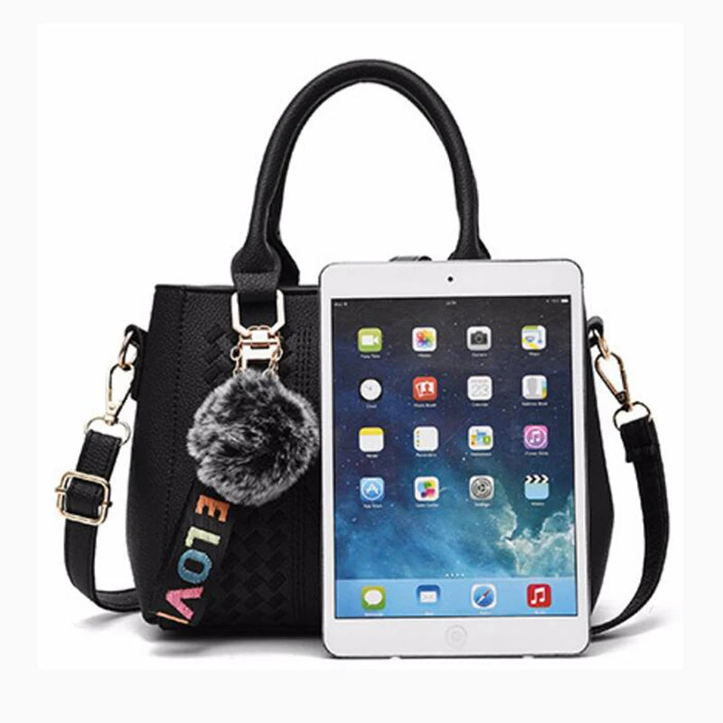 Embroidered Leather Messenger Bag for Women With Fur Accent - Smarsty