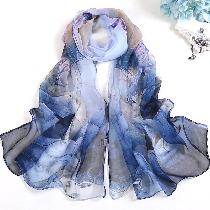 Women Silk Floral Scarf Long Sunscreen Beach Wrap - Smarsty