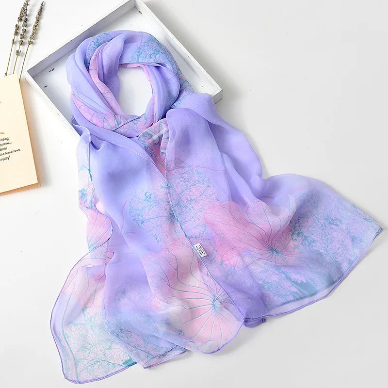 Women Silk Floral Scarf Long Sunscreen Beach Wrap - Smarsty