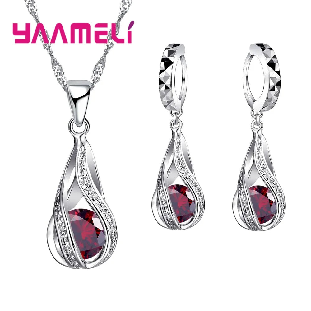 Water Drop CZ 925 Sterling Silver Jewelry Set - Smarsty