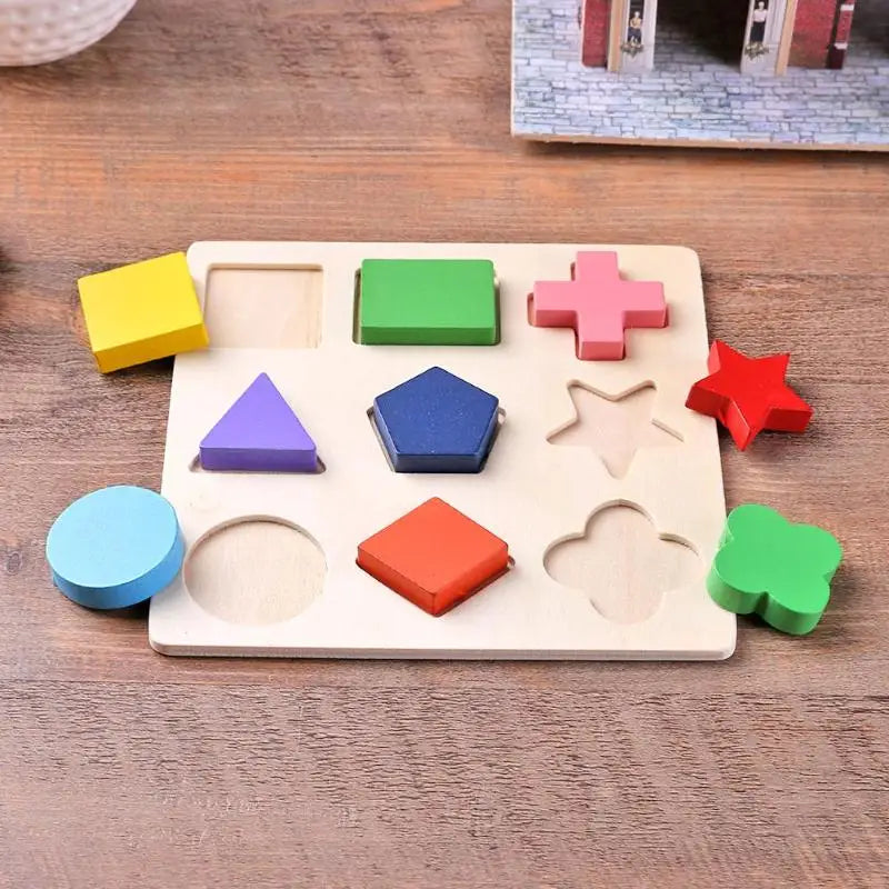 Wooden Geometric Shapes Montessori Puzzle Sorting Math Bricks Preschool Learning Educational Game Baby Toddler Toys for Children by Smarsty