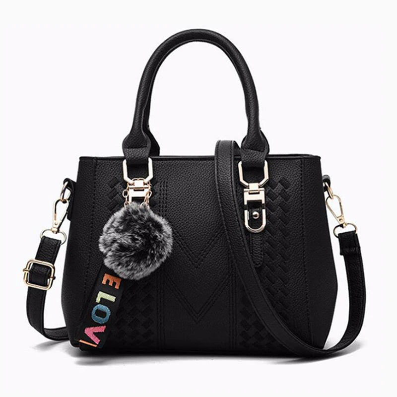 Embroidered Leather Messenger Bag for Women With Fur Accent - Smarsty