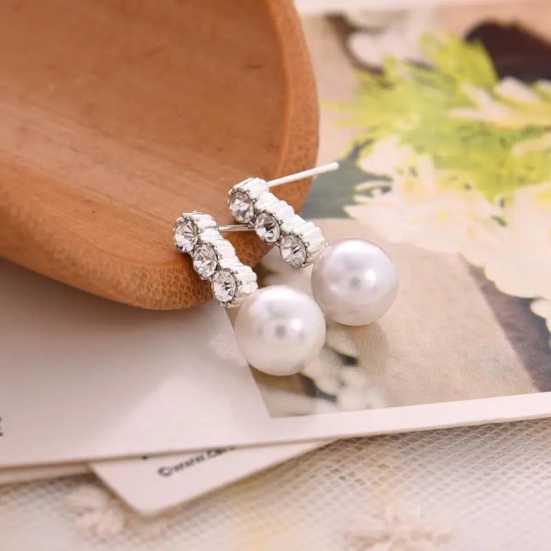 Pearl Drop Earrings With Crystal Accent For Weddings - Smarsty