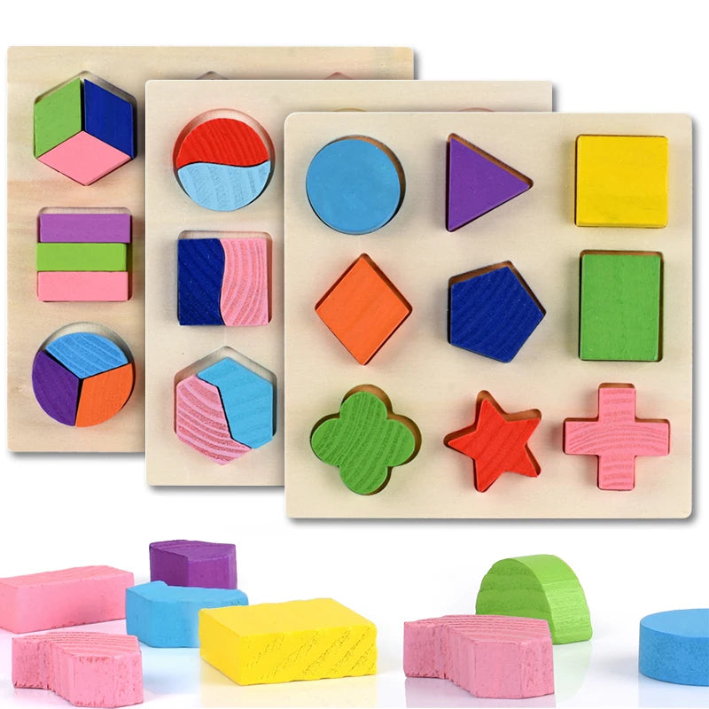 Wooden Geometric Shapes Montessori Puzzle Sorting Math Bricks Preschool Learning Educational Game Baby Toddler Toys for Children by Smarsty
