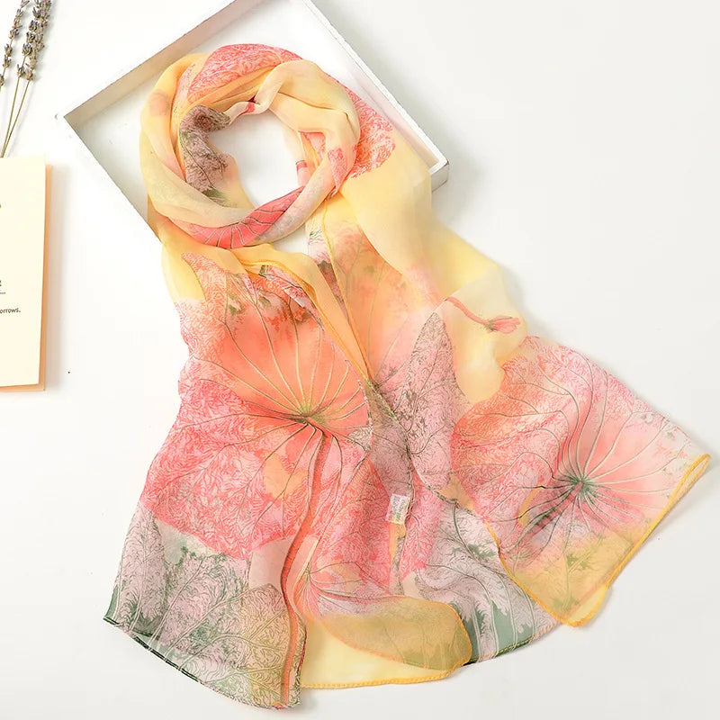 Women Silk Floral Scarf Long Sunscreen Beach Wrap - Smarsty