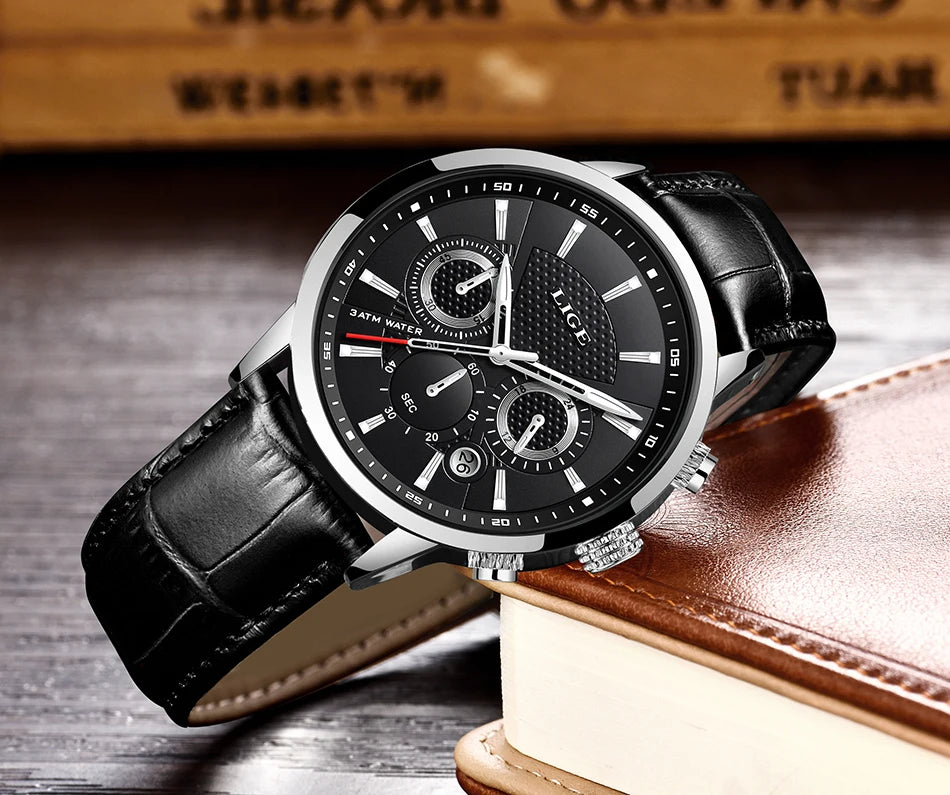 LIGE Luxury Men's Leather Sport Watch with Chronograph - Smarsty