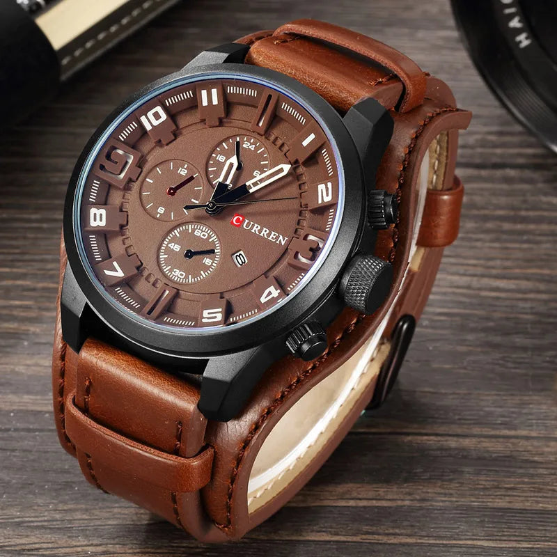 CURREN Luxury Men's Leather Strap Quartz Watch - Smarsty