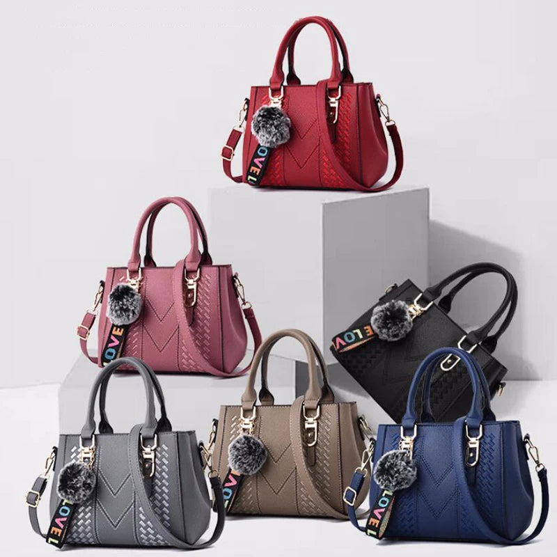 Embroidered Leather Messenger Bag for Women With Fur Accent - Smarsty