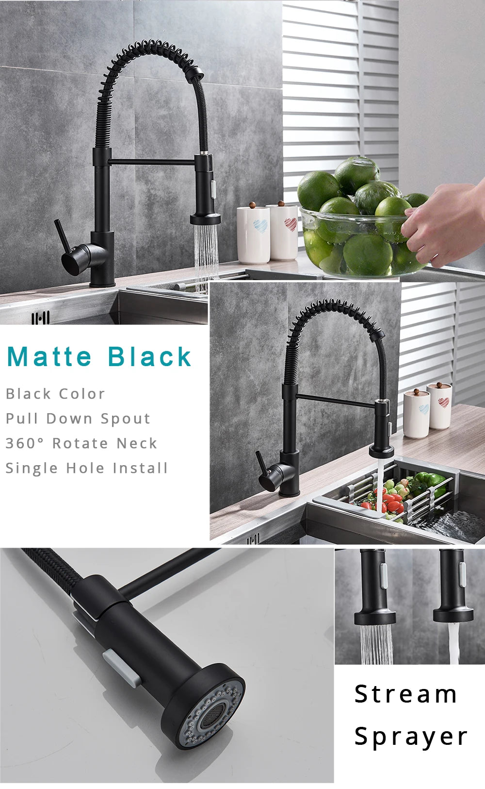 Brushed Nickel Kitchen Faucet with 360 Degree Rotation - Smarsty