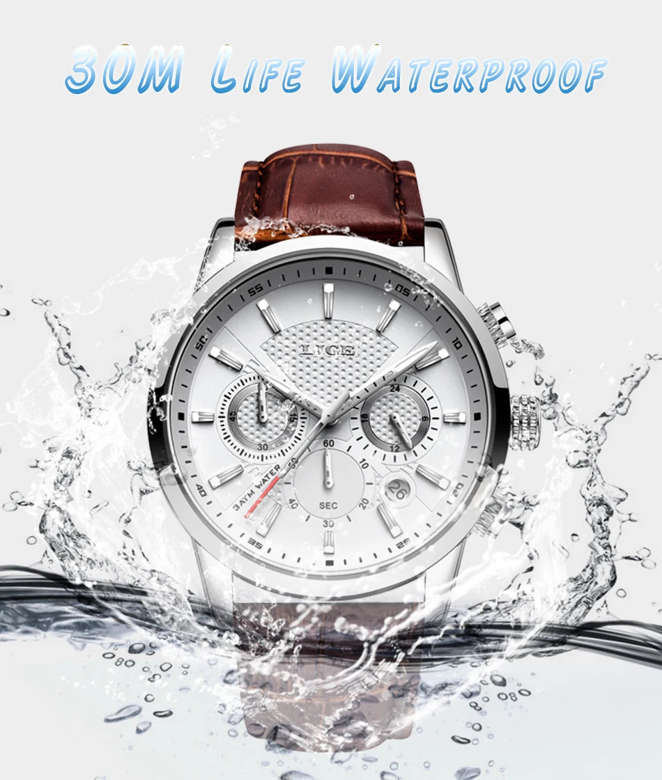 LIGE Luxury Men's Leather Sport Watch with Chronograph - Smarsty