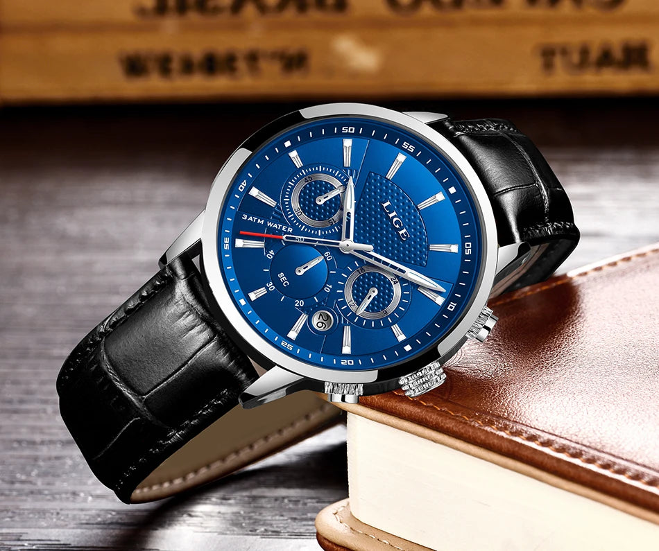 LIGE Luxury Men's Leather Sport Watch with Chronograph - Smarsty