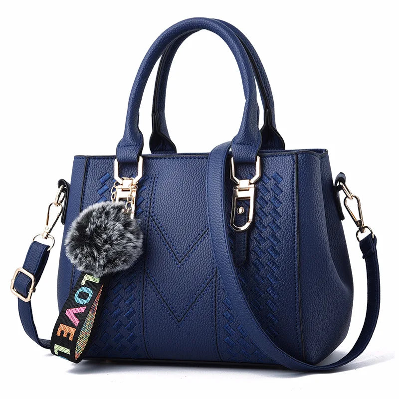 Embroidered Leather Messenger Bag for Women With Fur Accent - Smarsty