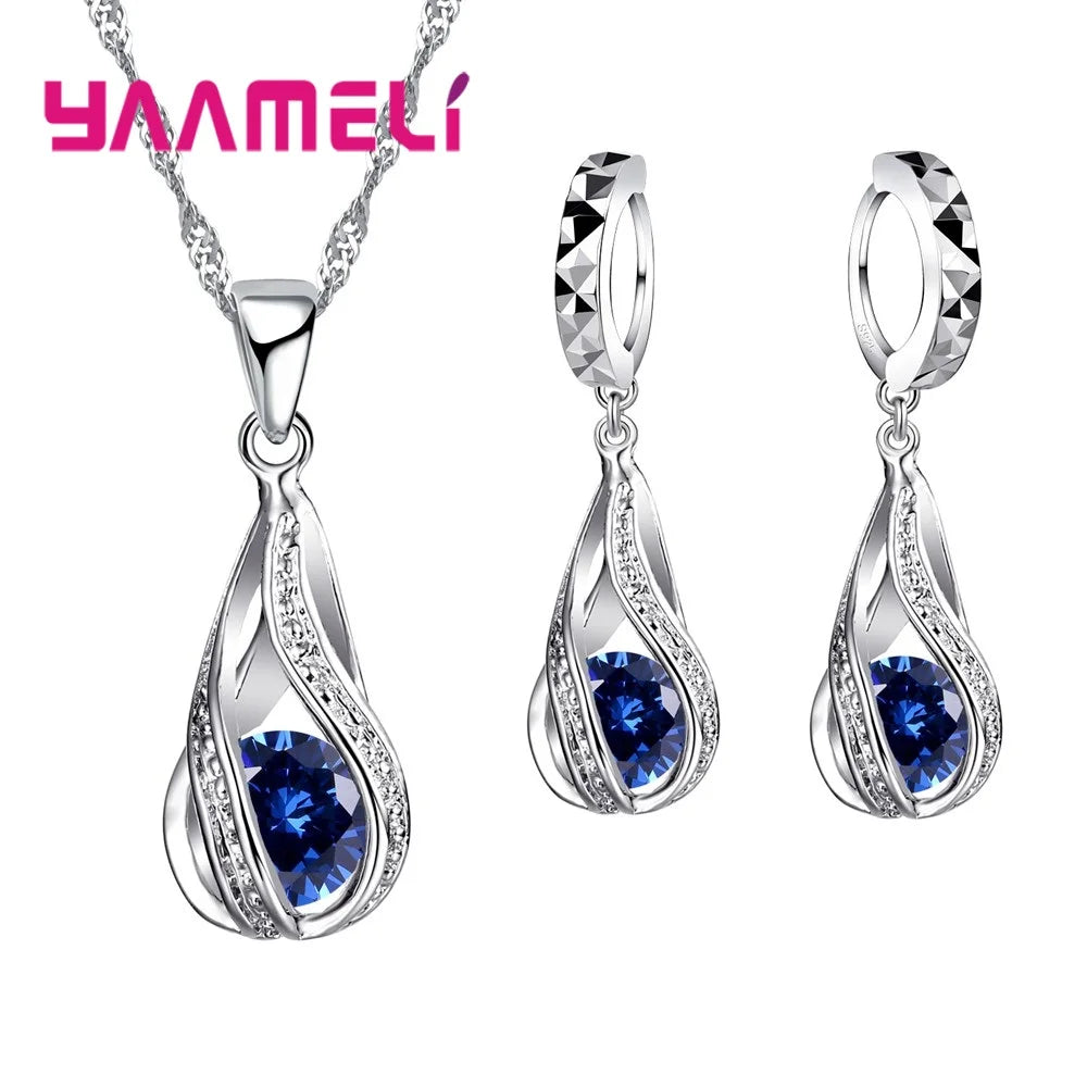 Water Drop CZ 925 Sterling Silver Jewelry Set - Smarsty